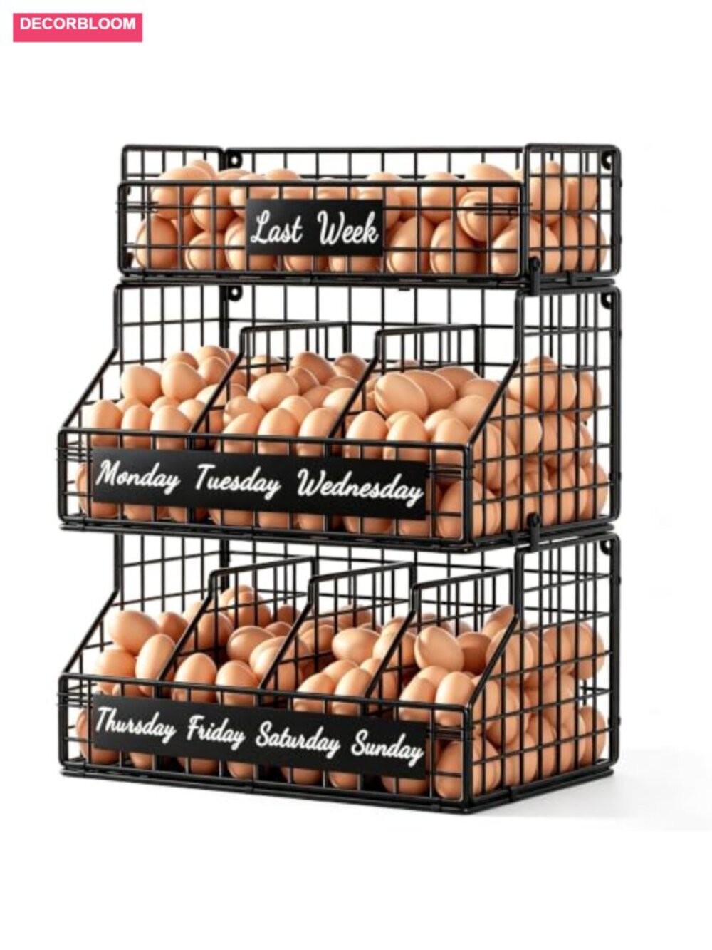 3-Tier Chicken Egg Basket Countertop Organizer with 5 Dividers & Date Labels, - Picture 6 of 6